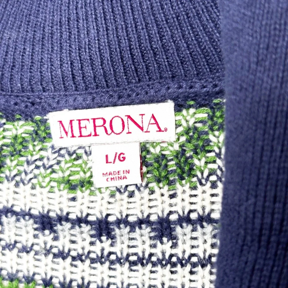 Merona Blue Oars Nautical Fair Isle Cardigan Sweater Mens Size L Cotton‎ Classic